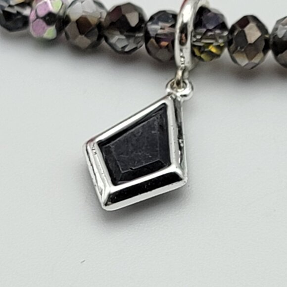 Bomb Party Black Onyx Charm Smoky Crystal Bracelet Stretch 7" Adj. Silver Tone - Picture 4 of 8